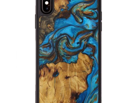 iPhone Xs Max Wood+Resin Phone Case - Kunitaka (Teal & Gold, 586615) Online Hot Sale