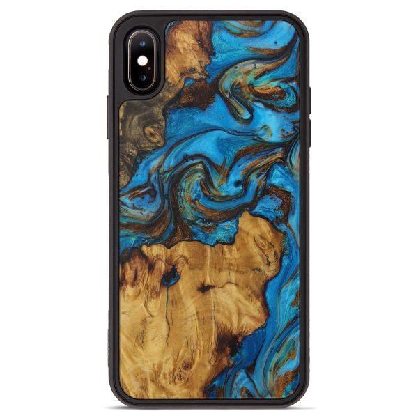 iPhone Xs Max Wood+Resin Phone Case - Kunitaka (Teal & Gold, 586615) Online Hot Sale