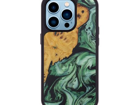 iPhone 14 Pro Wood+Resin Phone Case - Berneice (Dark Green, 588118) Online Hot Sale