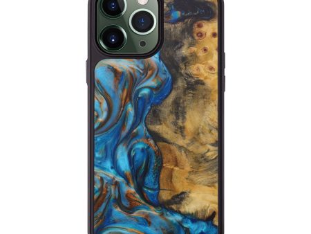 iPhone 13 Pro Max Wood+Resin Phone Case - Andrejs (Teal & Gold, 585914) Hot on Sale