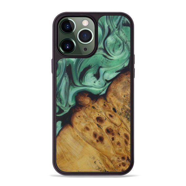 iPhone 13 Pro Max Wood+Resin Phone Case - Astrid (Dark Green, 583057) on Sale