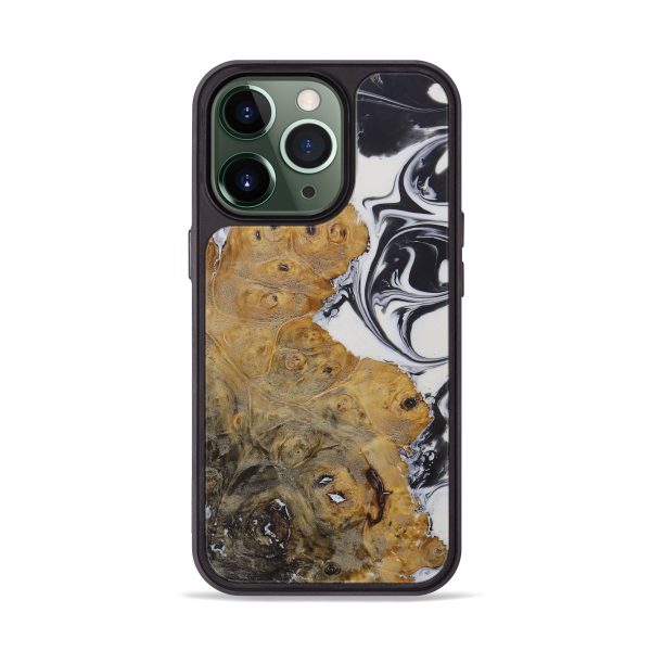 iPhone 13 Pro Wood+Resin Phone Case - Audley (Black & White, 586986) For Discount