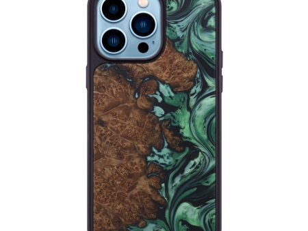 iPhone 14 Pro Max Wood+Resin Phone Case - Cruz (Dark Green, 588120) Fashion