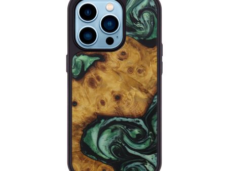 iPhone 14 Pro Wood+Resin Phone Case - Gertha (Dark Green, 588129) Sale