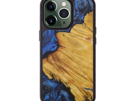 iPhone 13 Pro Wood+Resin Phone Case - Sim (Dark Blue, 583381) For Sale