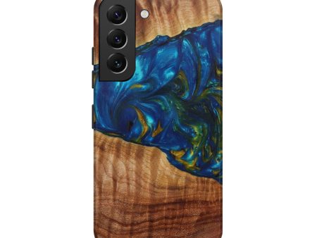 Galaxy S22 Wood+Resin Live Edge Phone Case - Roz (Teal & Gold, 582812) Cheap