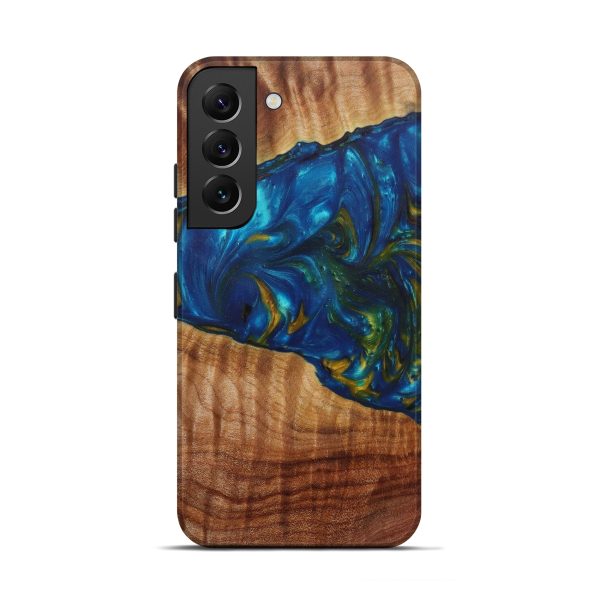 Galaxy S22 Wood+Resin Live Edge Phone Case - Roz (Teal & Gold, 582812) Cheap