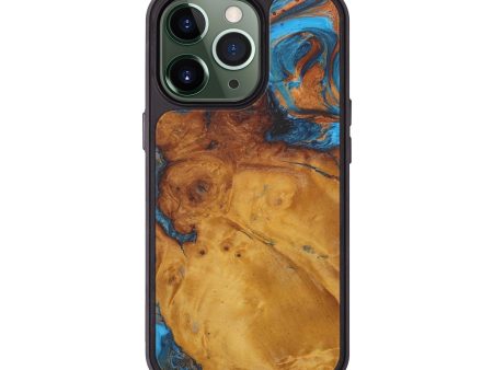 iPhone 13 Pro Wood+Resin Phone Case - Sallyanne (Teal & Gold, 581581) Fashion