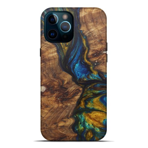 iPhone 12 Pro Max Wood+Resin Live Edge Phone Case - Aristides (Teal & Gold, 581689) Fashion