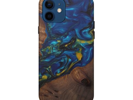 iPhone 12 Wood+Resin Live Edge Phone Case - Elana (Teal & Gold, 574852) Cheap