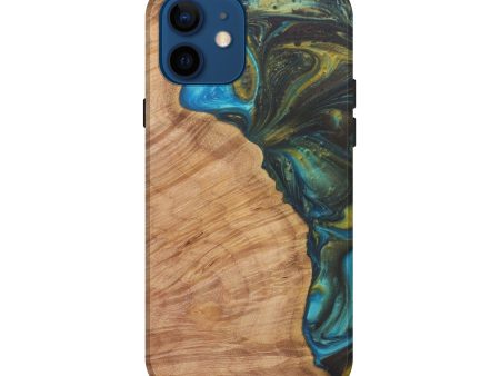 iPhone 12 Wood+Resin Live Edge Phone Case - Padraig (Teal & Gold, 577472) on Sale