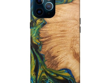 iPhone 12 Pro Max Wood+Resin Live Edge Phone Case - Guenna (Teal & Gold, 576734) Cheap