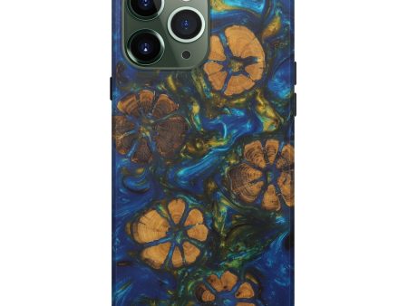 iPhone 13 Pro Max Wood+Resin Live Edge Phone Case - Angelica (Teal & Gold, 581711) For Cheap