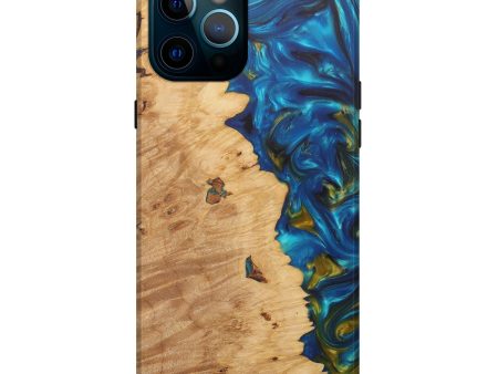 iPhone 12 Pro Max Wood+Resin Live Edge Phone Case - Emerson (Teal & Gold, 576737) Hot on Sale