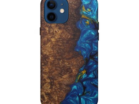 iPhone 12 Wood+Resin Live Edge Phone Case - Yussuf (Teal & Gold, 581683) Supply