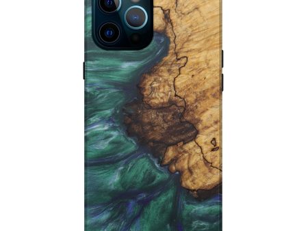 iPhone 12 Pro Max Wood+Resin Live Edge Phone Case - Truman (Dark Green, 577500) on Sale