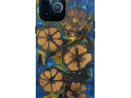 iPhone 12 Pro Max Wood+Resin Live Edge Phone Case - Enzo (Teal & Gold, 581681) Discount