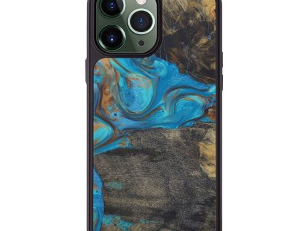 iPhone 13 Pro Max Wood+Resin Phone Case - Merle (Teal & Gold, 579099) Online Sale