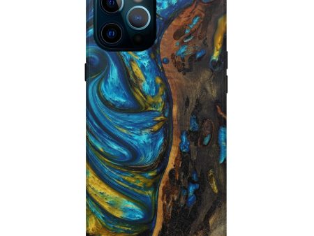 iPhone 12 Pro Max Wood+Resin Live Edge Phone Case - Yeung (Teal & Gold, 582827) Supply