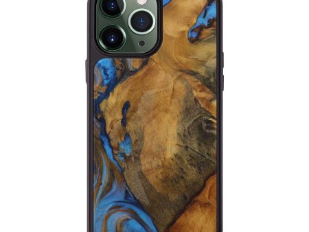 iPhone 13 Pro Max Wood+Resin Phone Case - Cristiane (Teal & Gold, 581743) Cheap