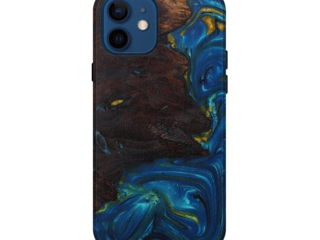 iPhone 12 Wood+Resin Live Edge Phone Case - Partap (Teal & Gold, 585593) For Cheap