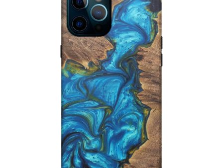 iPhone 12 Pro Max Wood+Resin Live Edge Phone Case - Carlina (Teal & Gold, 574886) Online now