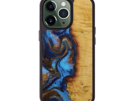 iPhone 13 Pro Wood+Resin Phone Case - Trumaine (Teal & Gold, 581744) Supply