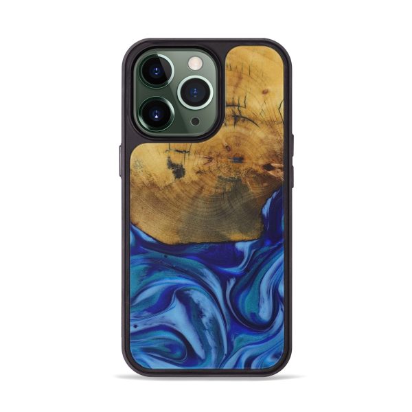 iPhone 13 Pro Wood+Resin Phone Case - Allsun (Dark Blue, 583429) Cheap