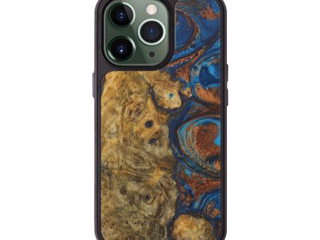 iPhone 13 Pro Wood+Resin Phone Case - Quiana (Teal & Gold, 577526) Online Sale