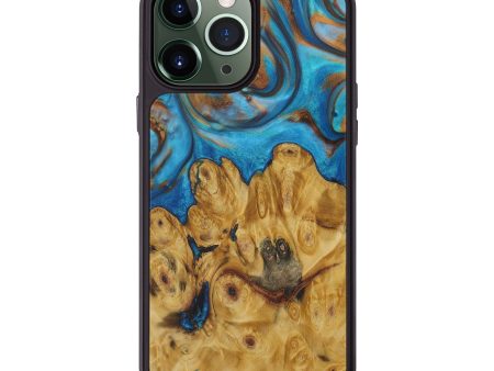 iPhone 13 Pro Max Wood+Resin Phone Case - Dortha (Teal & Gold, 583850) For Sale