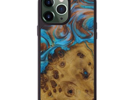 iPhone 13 Pro Max Wood+Resin Phone Case - Meena (Teal & Gold, 583949) Fashion