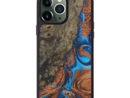 iPhone 13 Pro Max Wood+Resin Phone Case - Rosamond (Teal & Gold, 577524) Fashion