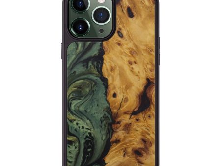 iPhone 13 Pro Max Wood+Resin Phone Case - Minervia (Dark Green, 583124) For Sale