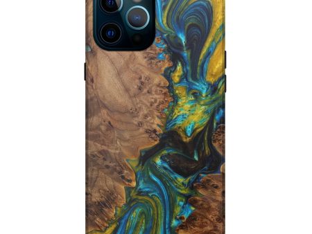 iPhone 12 Pro Max Wood+Resin Live Edge Phone Case - Ajit (Teal & Gold, 574857) Hot on Sale