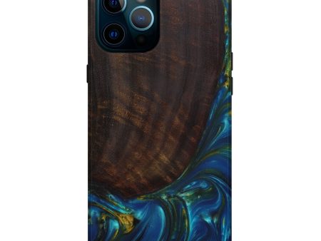 iPhone 12 Pro Max Wood+Resin Live Edge Phone Case - Jessy (Teal & Gold, 585188) Online Hot Sale