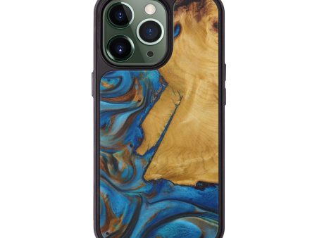 iPhone 13 Pro Wood+Resin Phone Case - Amant (Teal & Gold, 583916) Fashion