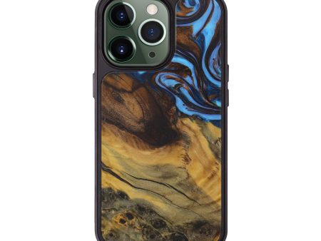 iPhone 13 Pro Wood+Resin Phone Case - Robbie (Teal & Gold, 576679) Discount