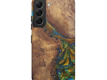 Galaxy S22 Wood+Resin Live Edge Phone Case - Selia (Teal & Gold, 574887) Fashion