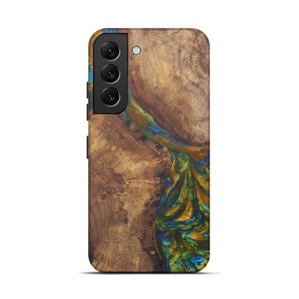 Galaxy S22 Wood+Resin Live Edge Phone Case - Selia (Teal & Gold, 574887) Fashion