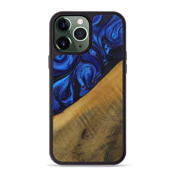 iPhone 13 Pro Max Wood+Resin Phone Case - Liane (Dark Blue, 575845) Fashion