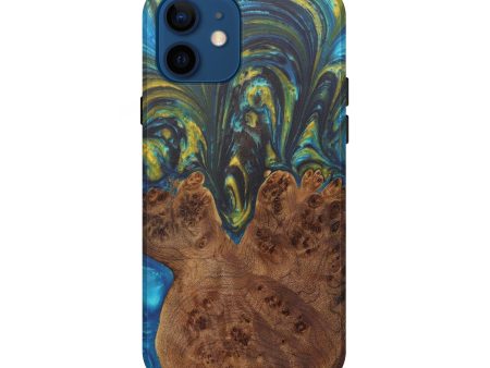 iPhone 12 Wood+Resin Live Edge Phone Case - Margarete (Teal & Gold, 574856) Discount