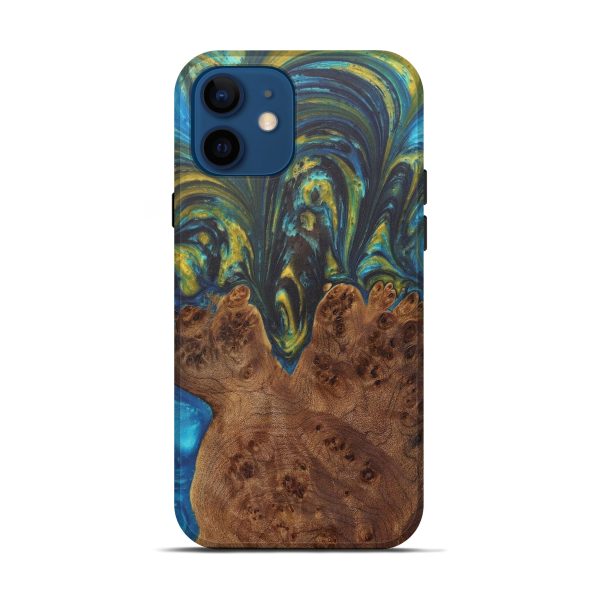 iPhone 12 Wood+Resin Live Edge Phone Case - Margarete (Teal & Gold, 574856) Discount