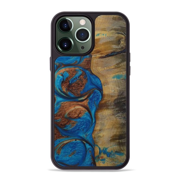 iPhone 13 Pro Max Wood+Resin Phone Case - Winny (Teal & Gold, 585115) Online Sale