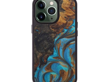 iPhone 13 Pro Wood+Resin Phone Case - Zettie (Teal & Gold, 579058) Sale