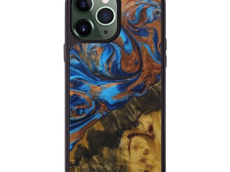 iPhone 13 Pro Max Wood+Resin Phone Case - Meara (Teal & Gold, 585278) Sale