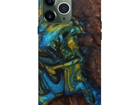 iPhone 13 Pro Max Wood+Resin Live Edge Phone Case - Aubrette (Teal & Gold, 584066) Sale