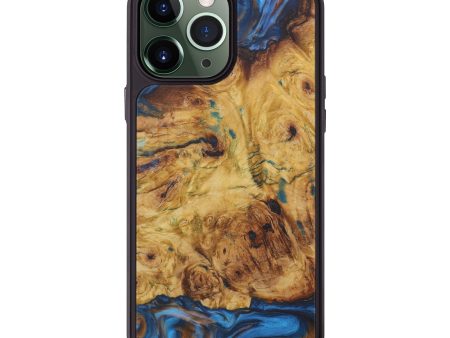 iPhone 13 Pro Max Wood+Resin Phone Case - Carina (Teal & Gold, 579445) For Sale