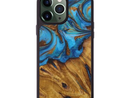 iPhone 13 Pro Max Wood+Resin Phone Case - Anje (Teal & Gold, 583869) Sale