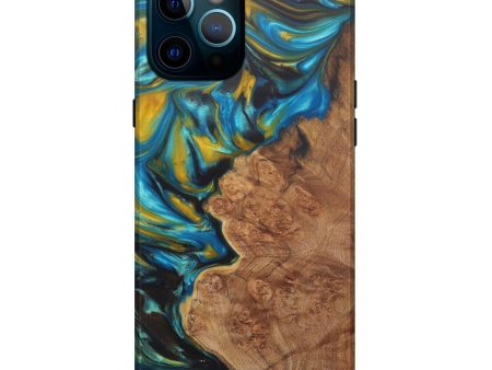 iPhone 12 Pro Max Wood+Resin Live Edge Phone Case - Engracia (Teal & Gold, 576739) Online now