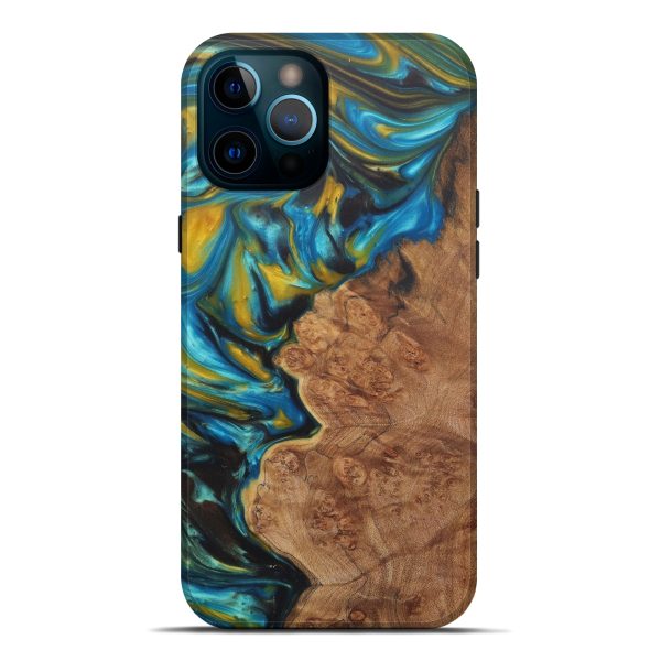 iPhone 12 Pro Max Wood+Resin Live Edge Phone Case - Engracia (Teal & Gold, 576739) Online now